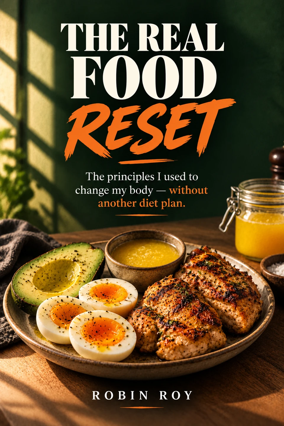 The Real Food Reset original cover, behind the main book